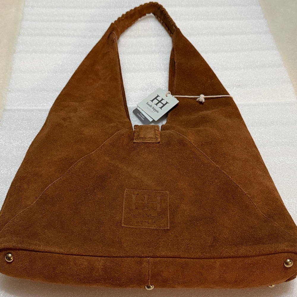 Haute Hippie Suede Brown Shoulder Hobo Bag Soft NWT - Picture 4 of 7